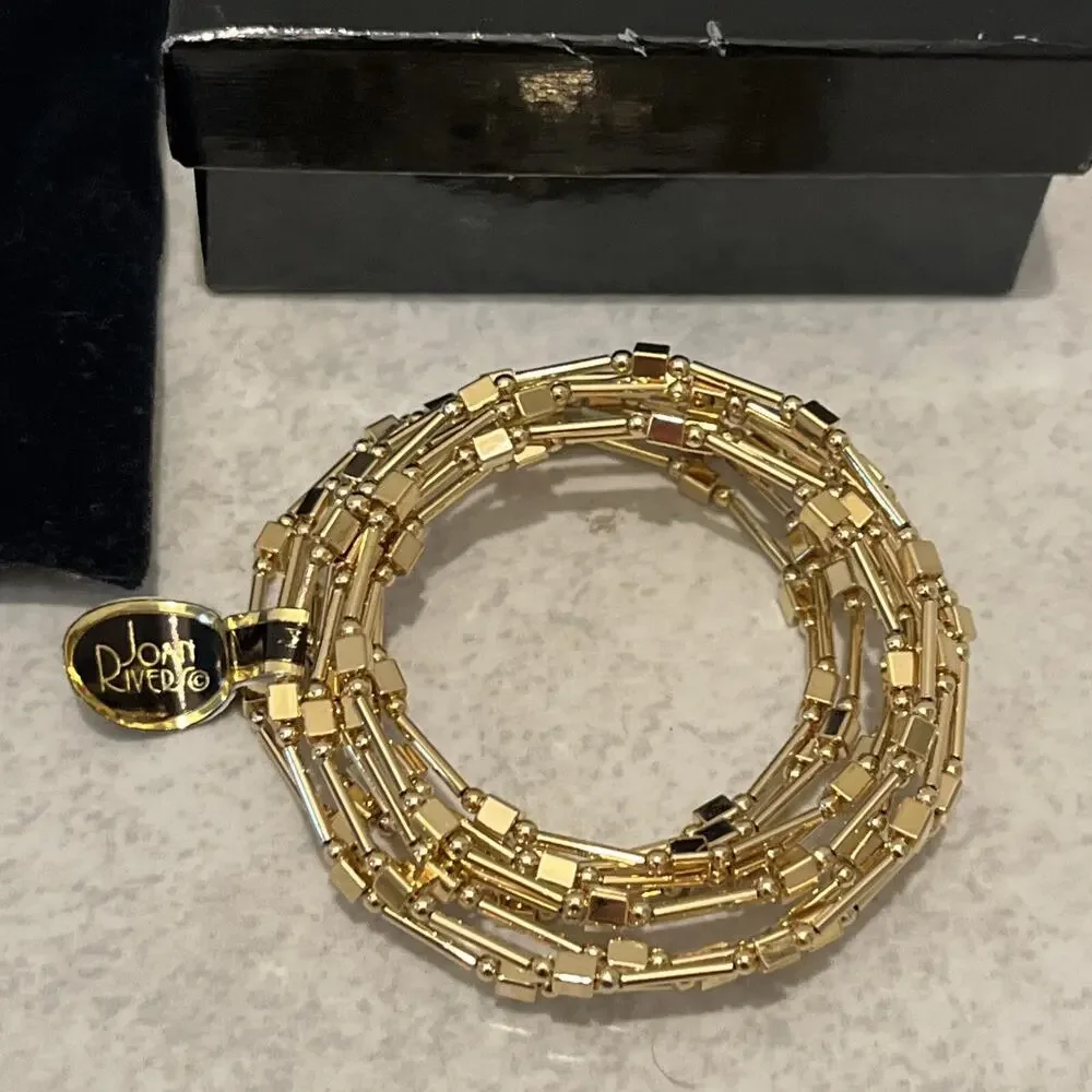 Ten Row Joan Rivers Memory Wire Gold Tone Wrap Bracelet NWT with Velvet Bag